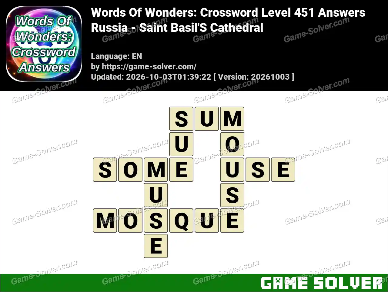 Words Of Wonders: Crossword Level 451 Answers – Russia – Saint Basil’S Cathedral